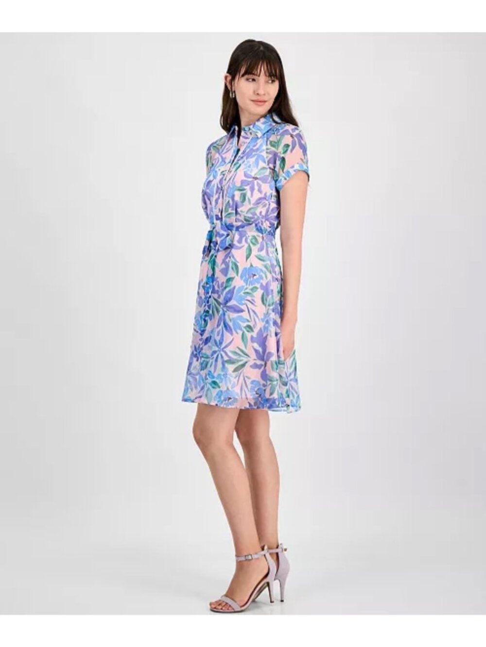 Tahari ASL Shadow-Striped Floral Print Belted Dress Size 8 - Picture 6 of 15
